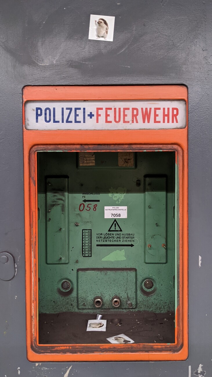Old placeholder for an emergency phone in a subway station, Frankfurt am Main, Germany.
