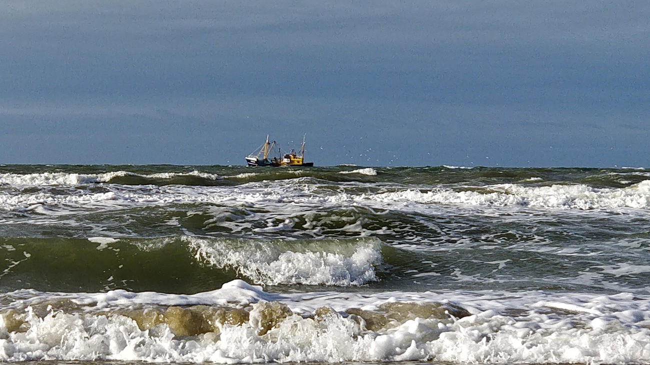 A fishing boat heading home near Texel, Netherlands.