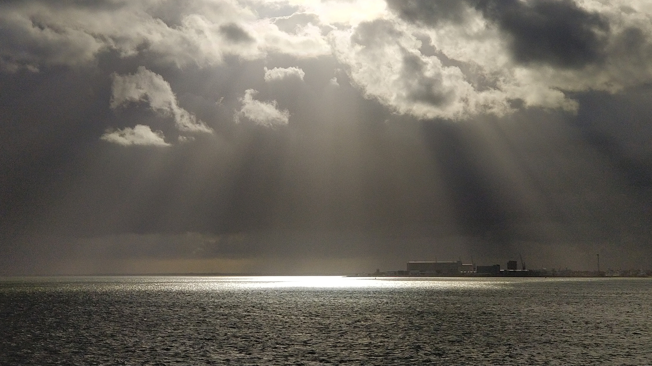 Sunrays over the northern sea, near Texel, Netherlands.